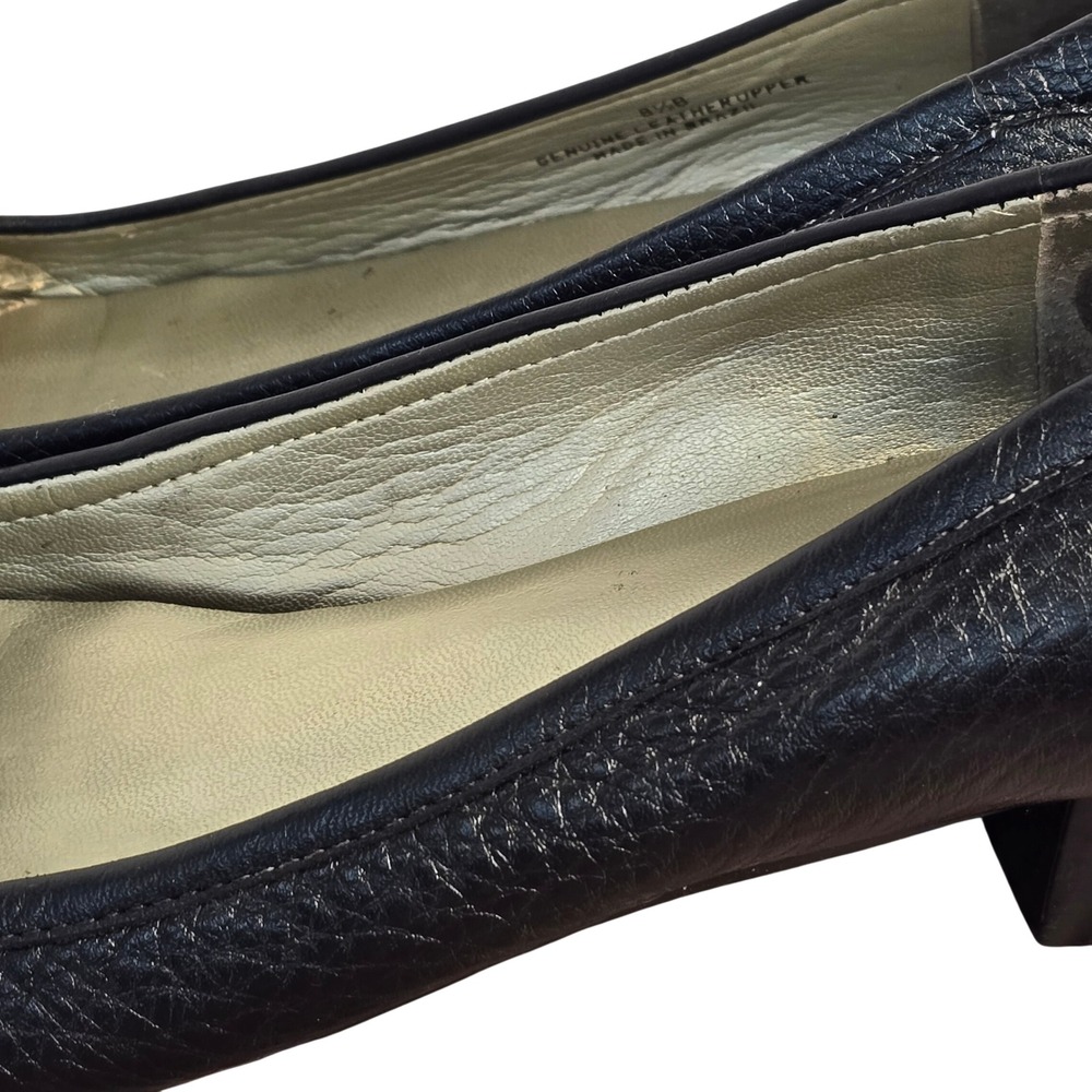 Talbots Black Pebbled Leather Tassel Loafer Pumps Low Block Heel Gold Hardware - Picture 11 of 16